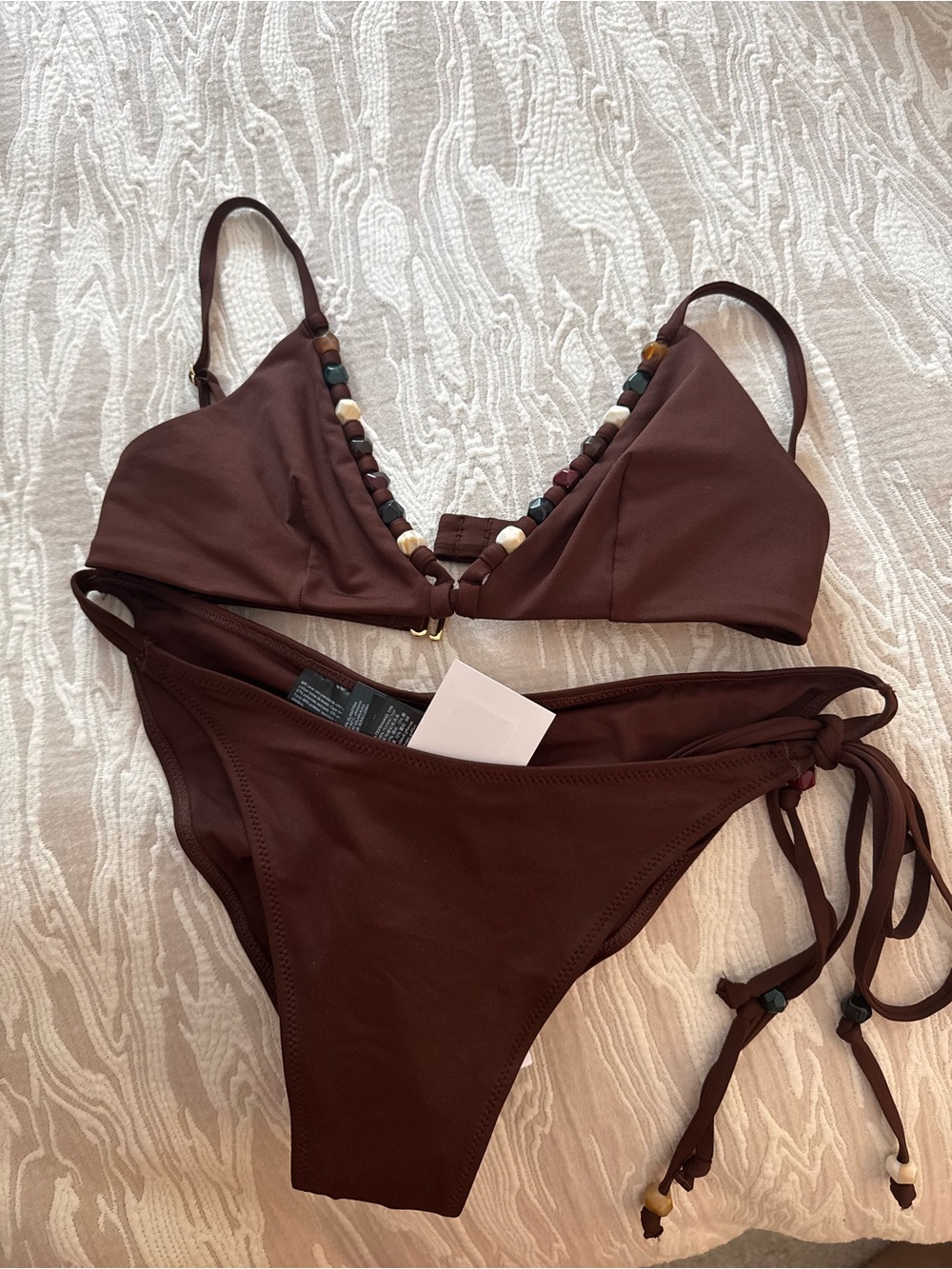 H&M Brown Beaded Triangle Bikini Set